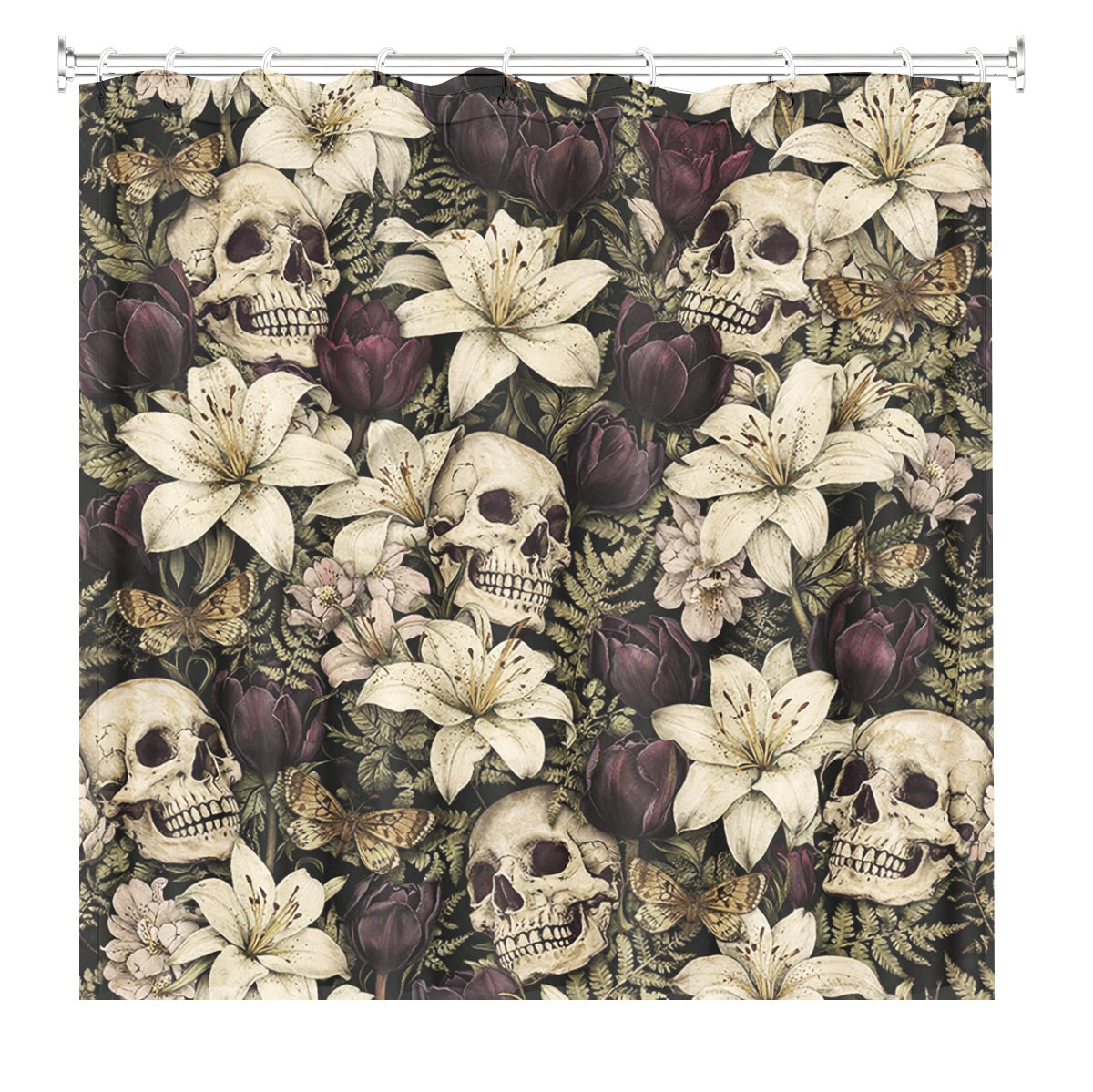 Vintage Skull Rose Shower Curtain Gothic Dark Academia Waterproof Decor