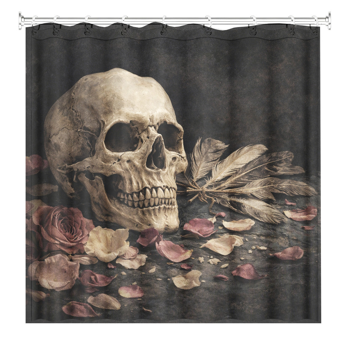 Vintage Skull Rose Shower Curtain Gothic Dark Academia Waterproof Decor