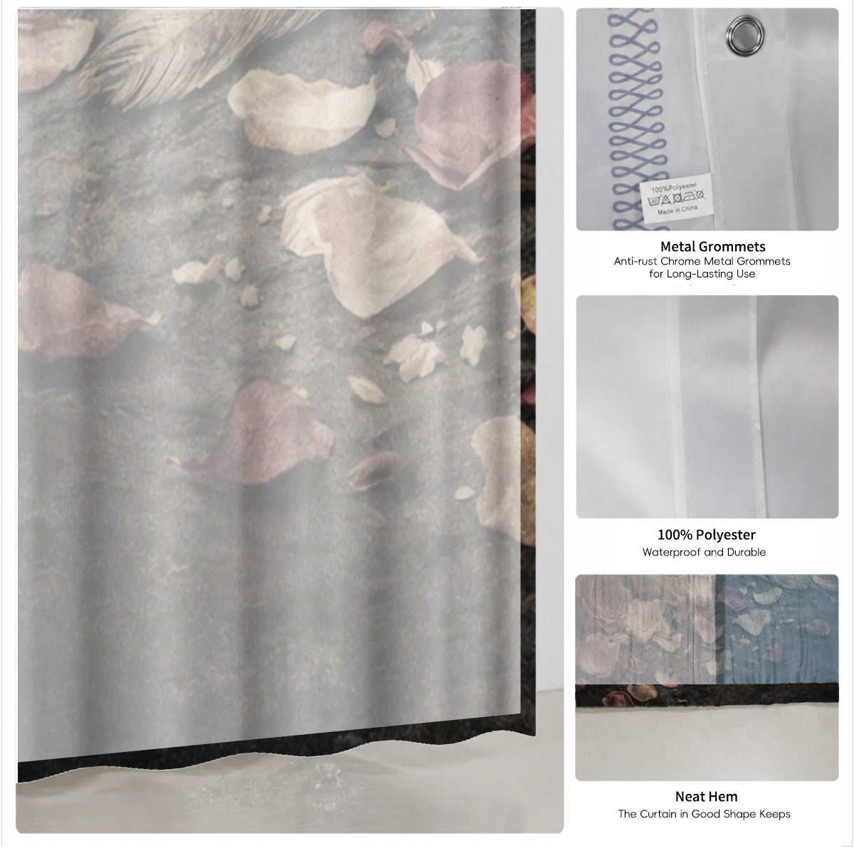 Vintage Skull Rose Shower Curtain Gothic Dark Academia Waterproof Decor