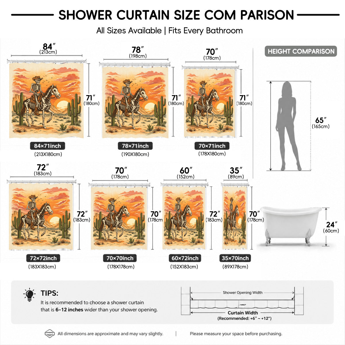 Skeleton Cowboy Western Shower Curtain Vintage Desert Waterproof Decor