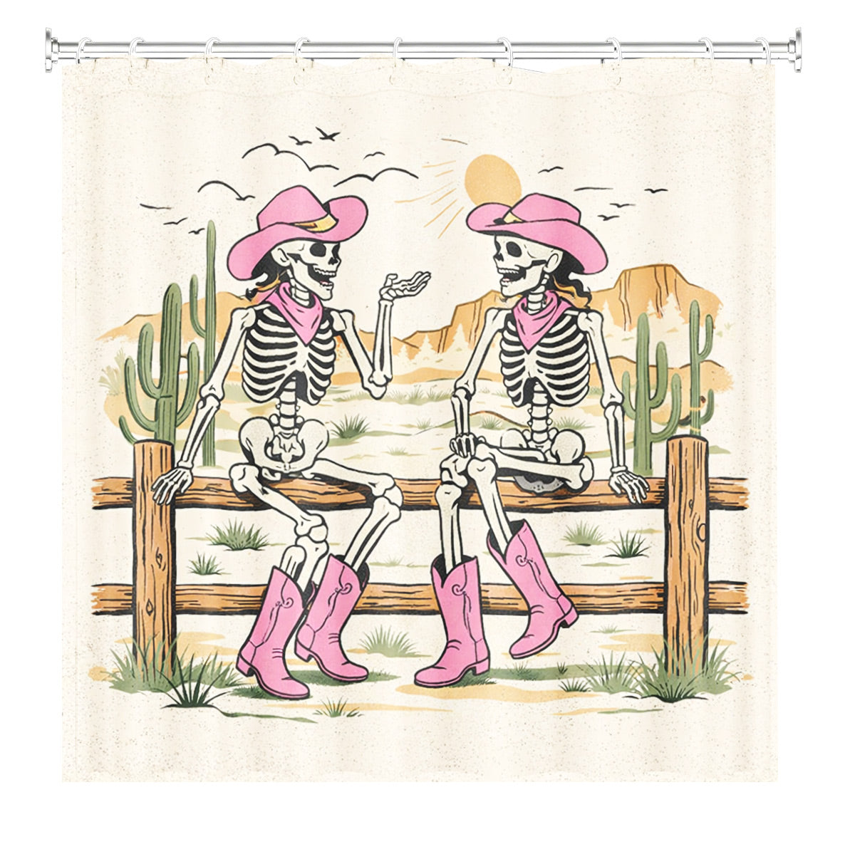 Skeleton Cowboy Western Shower Curtain Vintage Desert Waterproof Decor