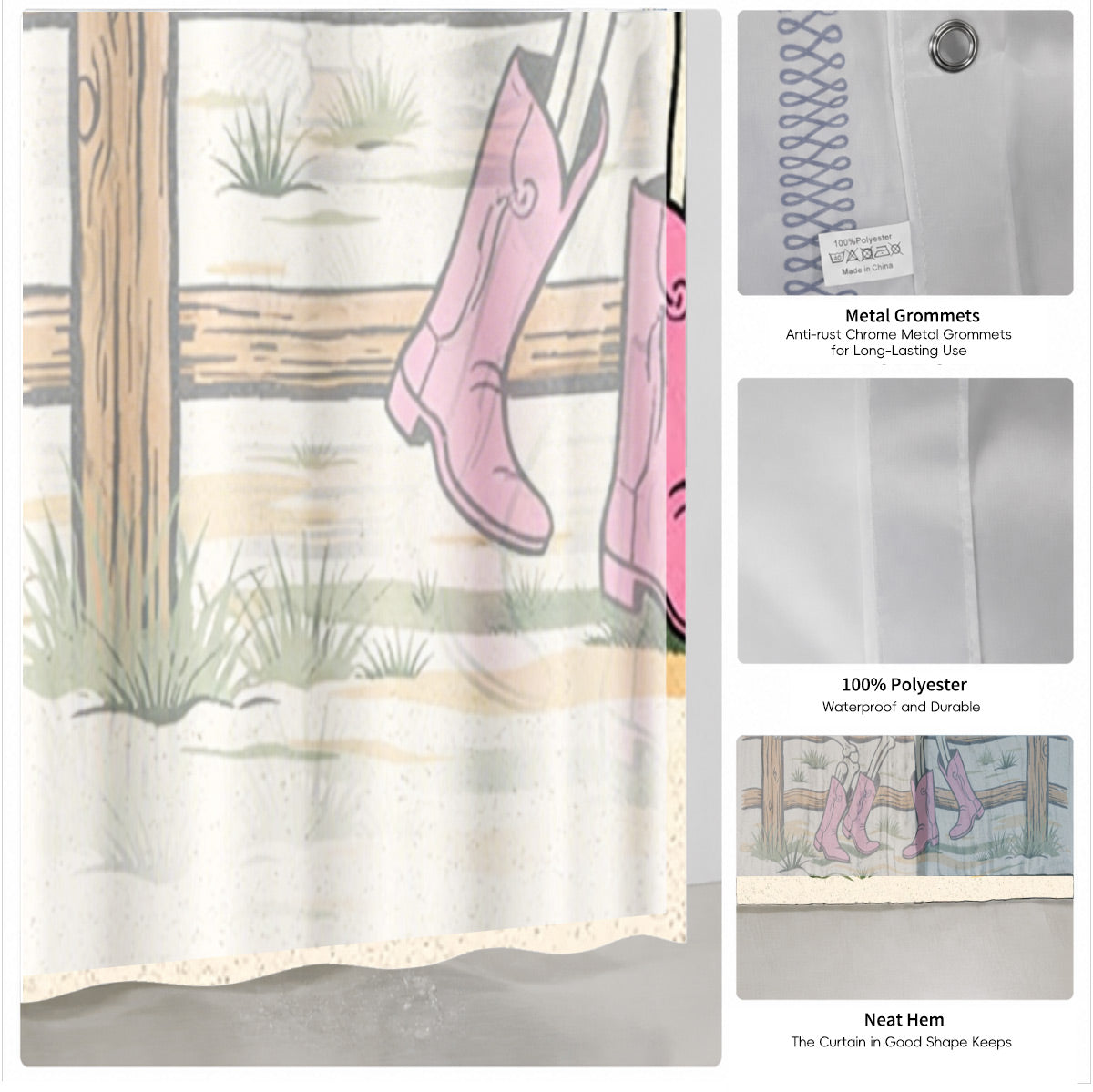 Skeleton Cowboy Western Shower Curtain Vintage Desert Waterproof Decor