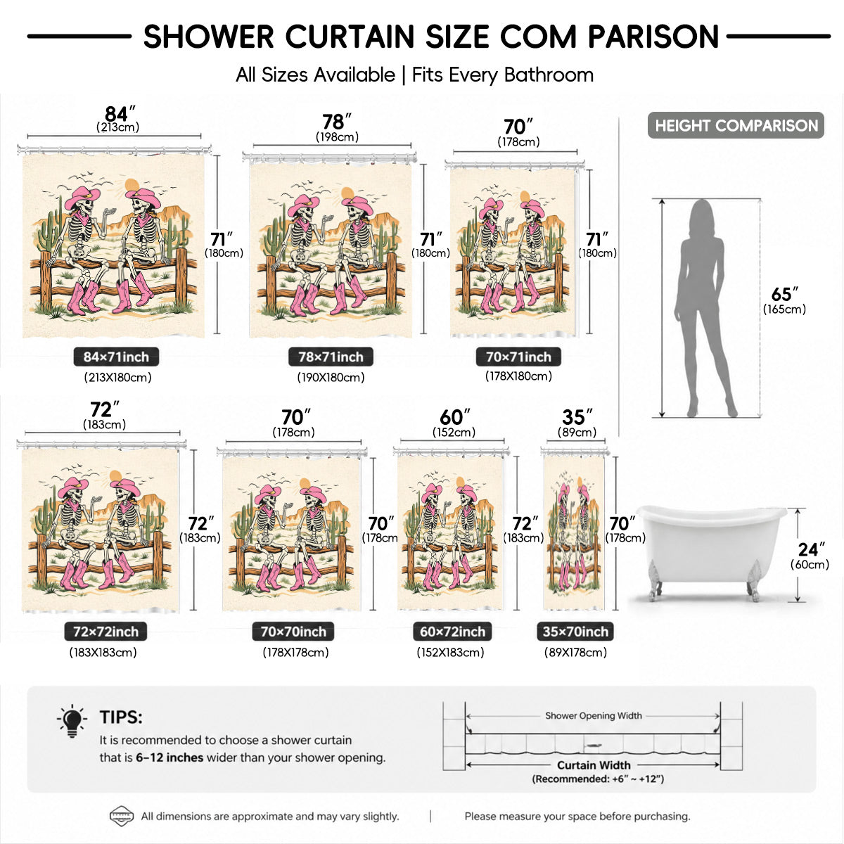 Skeleton Cowboy Western Shower Curtain Vintage Desert Waterproof Decor