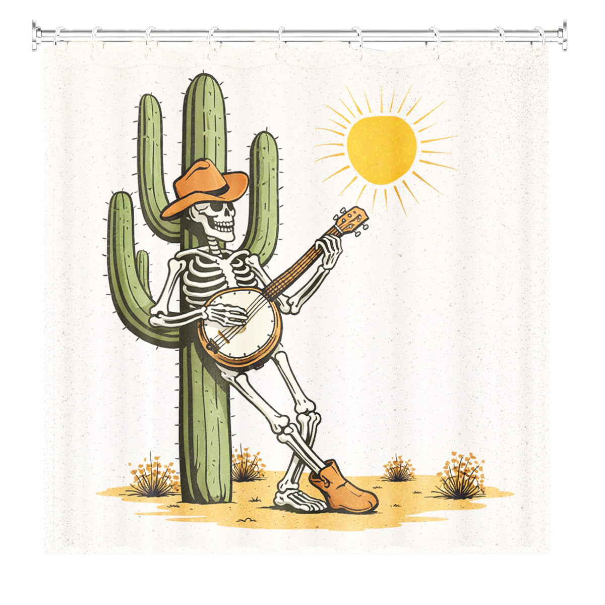 Skeleton Cowboy Western Shower Curtain Vintage Desert Waterproof Decor