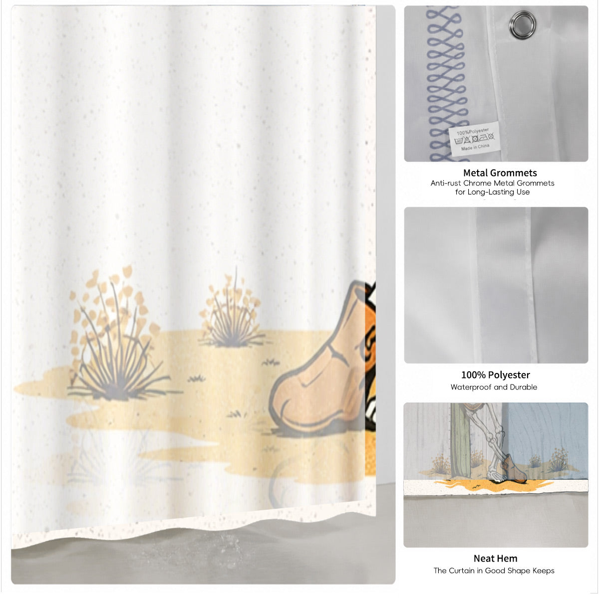 Skeleton Cowboy Western Shower Curtain Vintage Desert Waterproof Decor