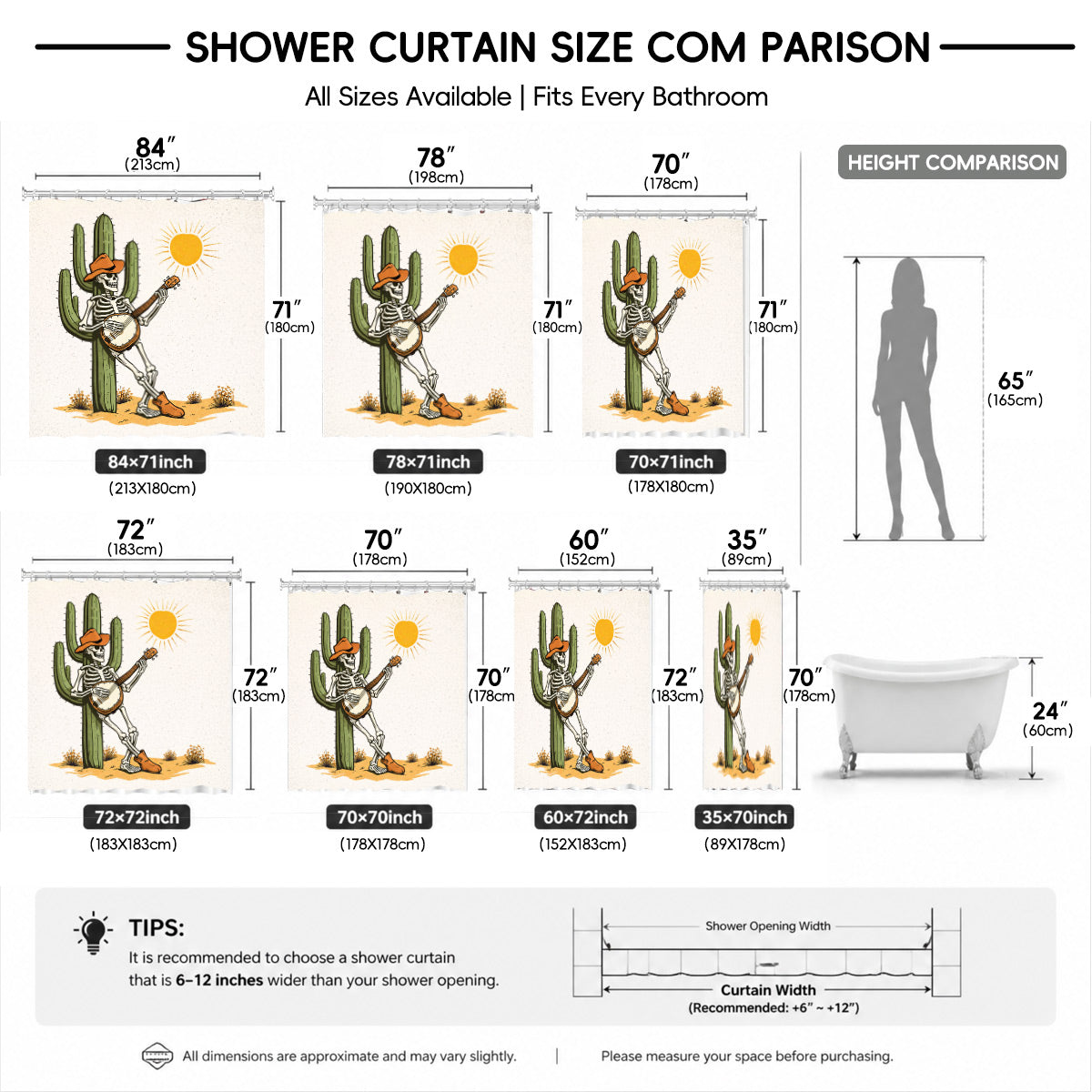 Skeleton Cowboy Western Shower Curtain Vintage Desert Waterproof Decor
