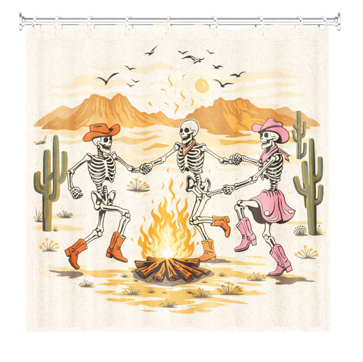 Skeleton Cowboy Western Shower Curtain Vintage Desert Waterproof Decor