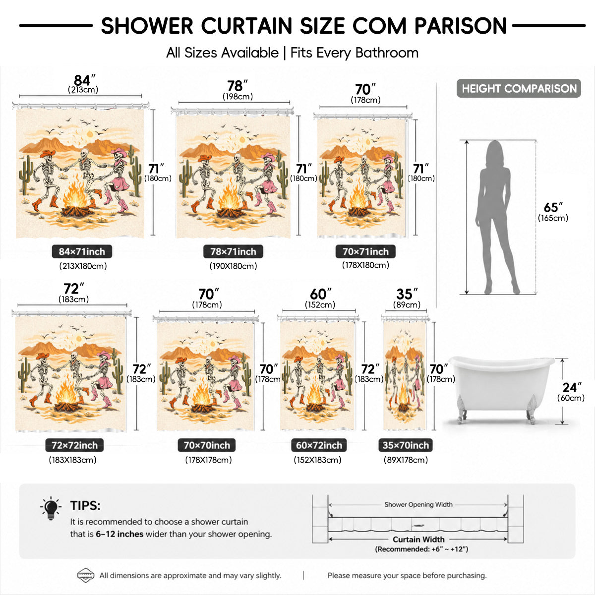 Skeleton Cowboy Western Shower Curtain Vintage Desert Waterproof Decor