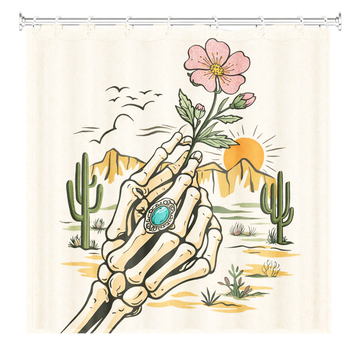 Skeleton Cowboy Western Shower Curtain Vintage Desert Waterproof Decor