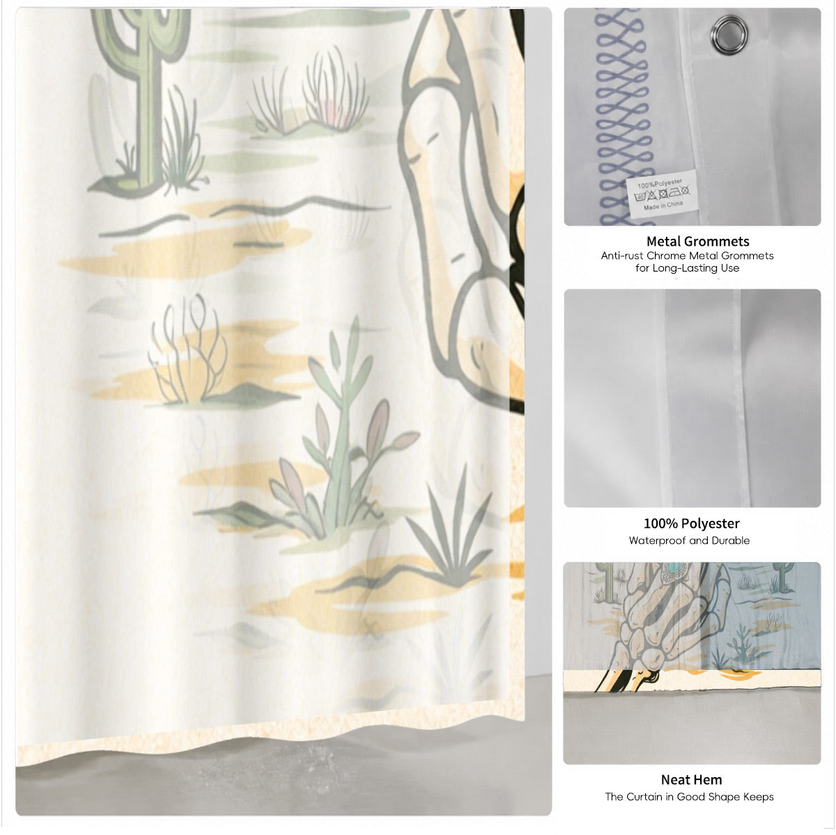 Skeleton Cowboy Western Shower Curtain Vintage Desert Waterproof Decor
