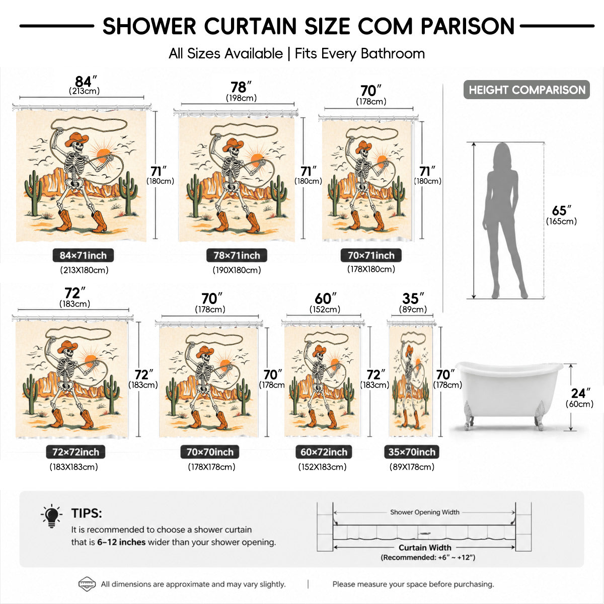 Skeleton Cowboy Western Shower Curtain Vintage Desert Waterproof Decor