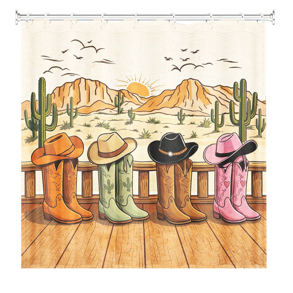 Skeleton Cowboy Western Shower Curtain Vintage Desert Waterproof Decor