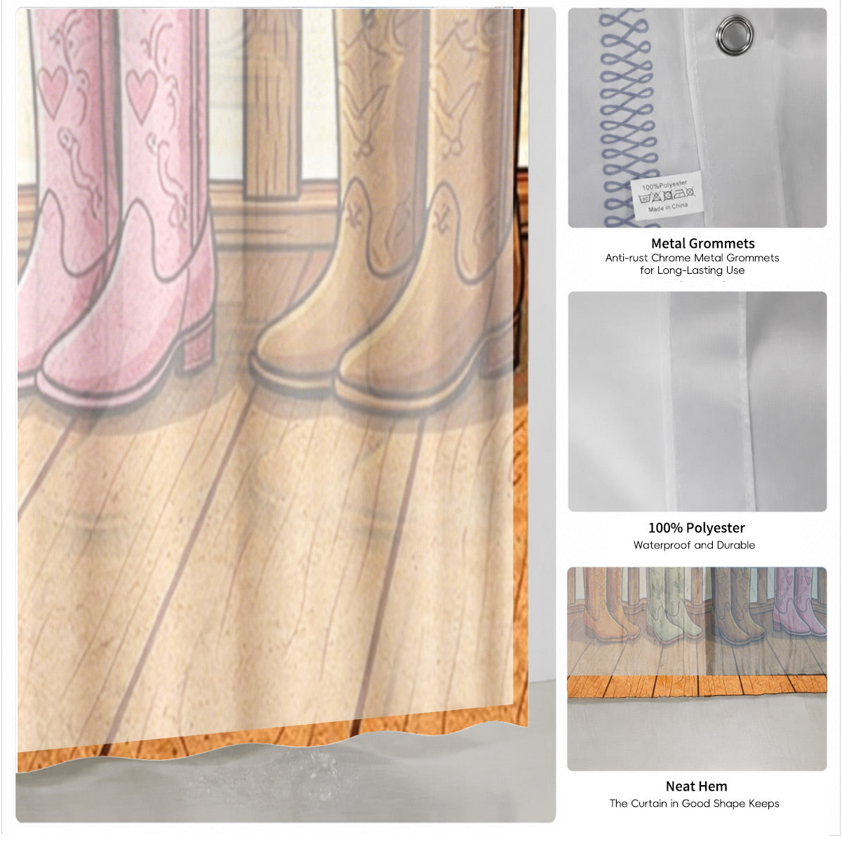 Skeleton Cowboy Western Shower Curtain Vintage Desert Waterproof Decor