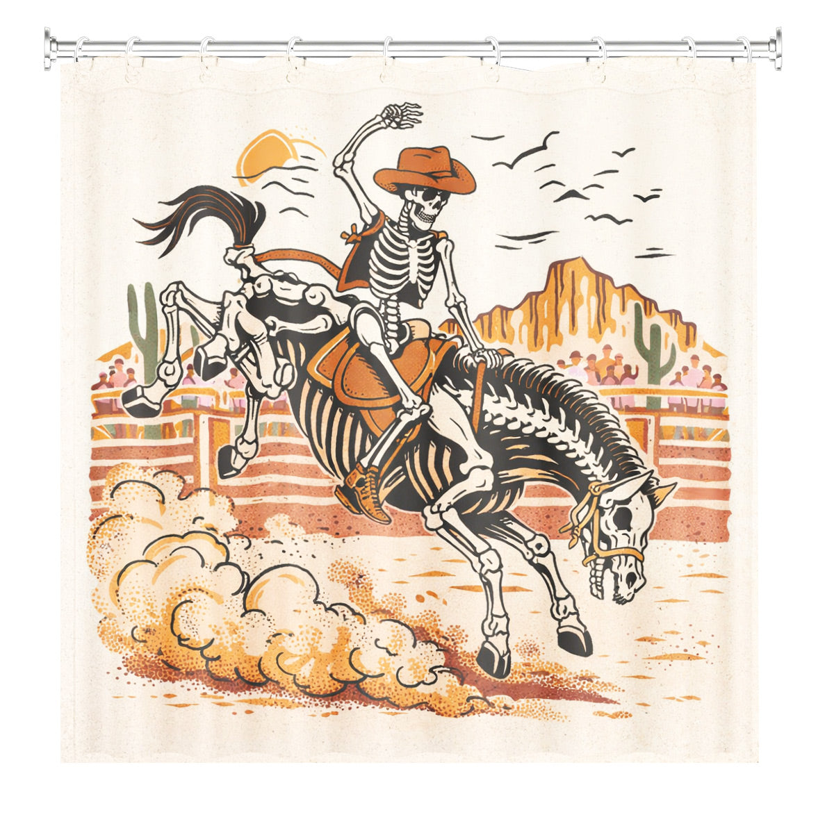 Skeleton Cowboy Western Shower Curtain Vintage Desert Waterproof Decor