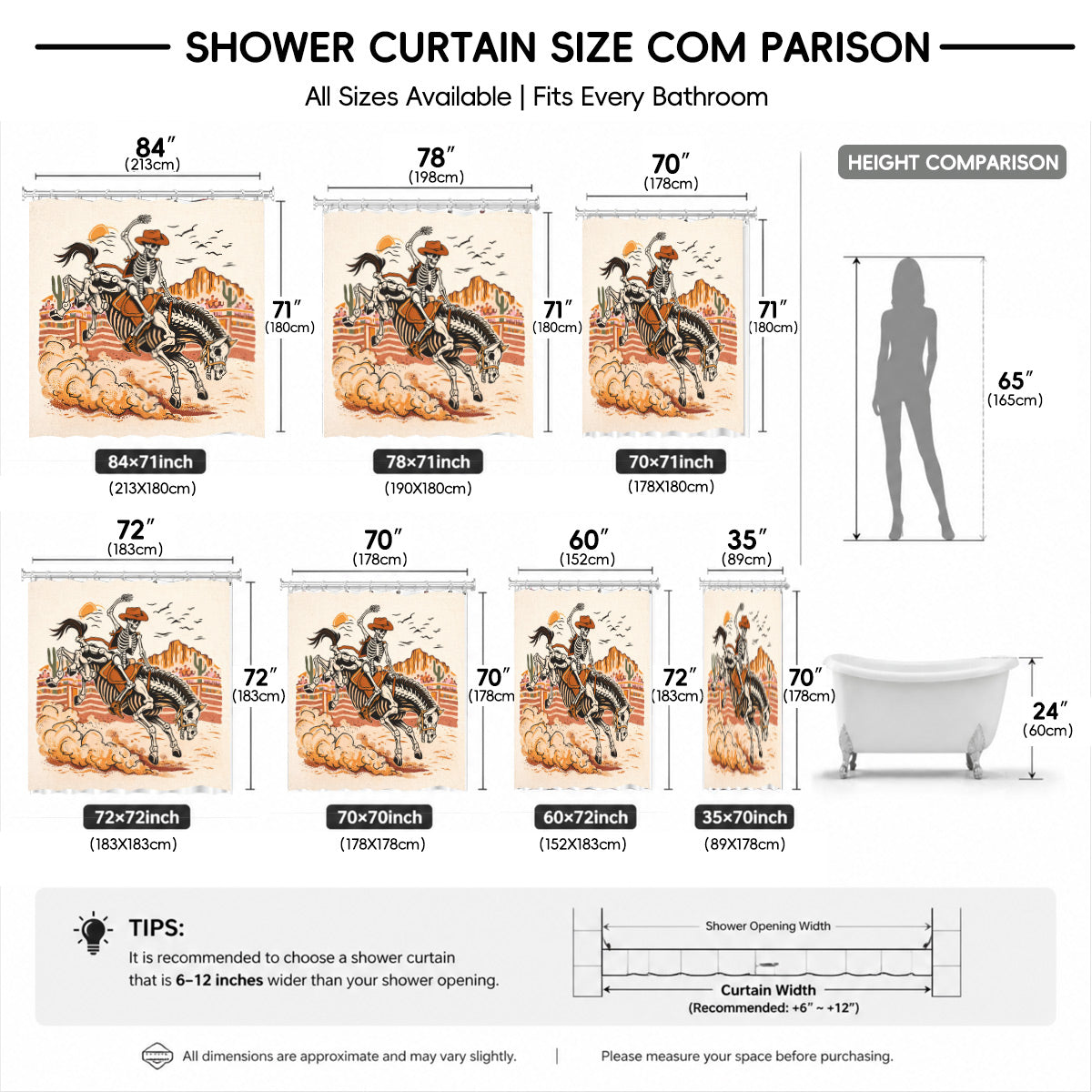 Skeleton Cowboy Western Shower Curtain Vintage Desert Waterproof Decor