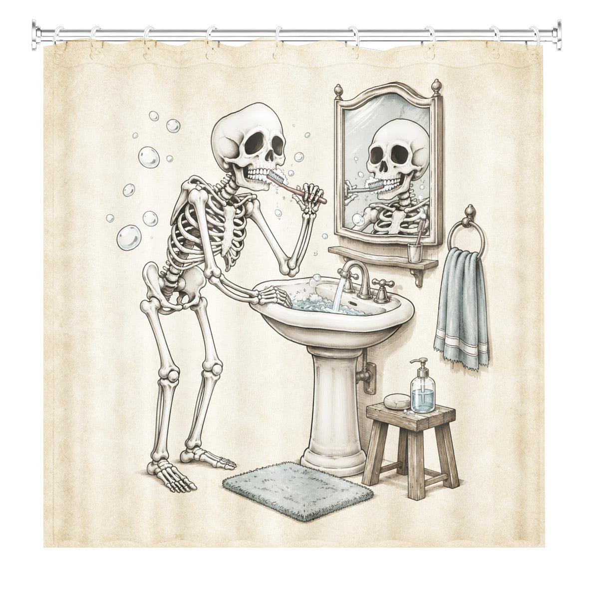 Vintage Skeleton Bathroom Shower Curtain Dark Humor Funny Bath Decor