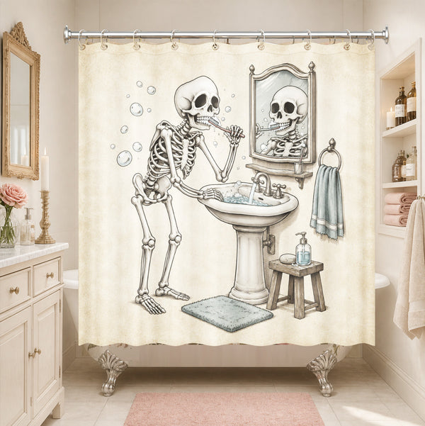 Vintage Skeleton Bathroom Shower Curtain Dark Humor Funny Bath Decor