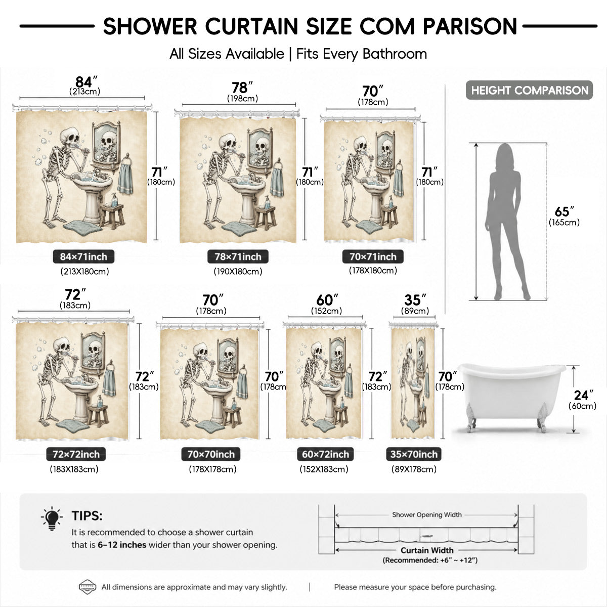 Vintage Skeleton Bathroom Shower Curtain Dark Humor Funny Bath Decor