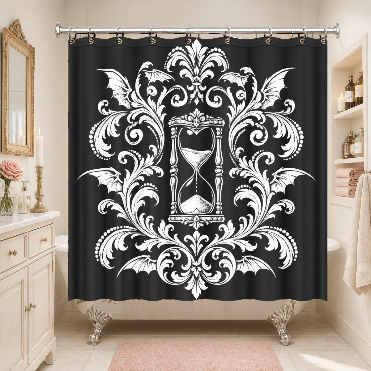 Victorian Gothic Black White Shower Curtain Vintage Baroque Bath Decor