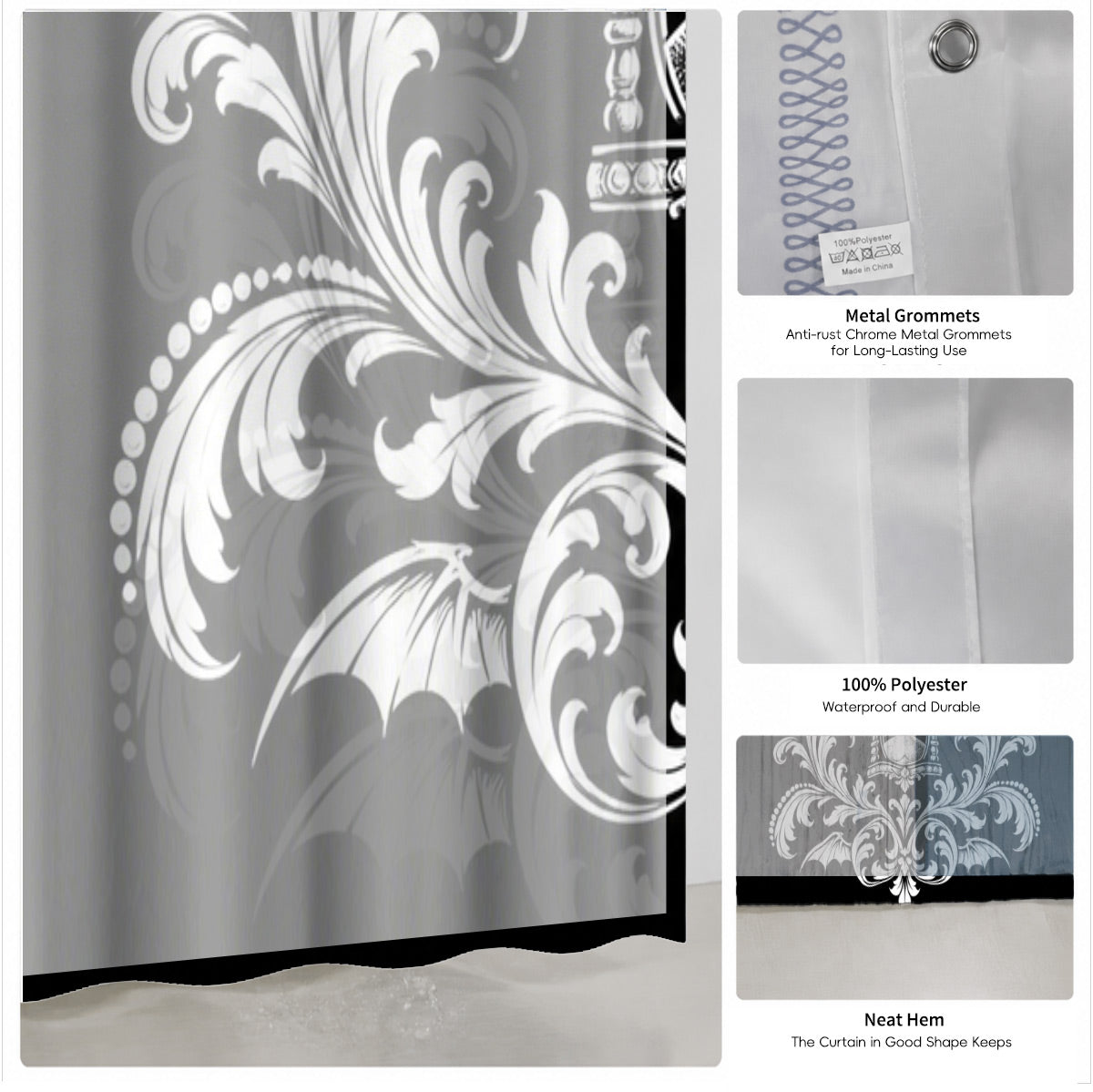 Victorian Gothic Black White Shower Curtain Vintage Baroque Bath Decor