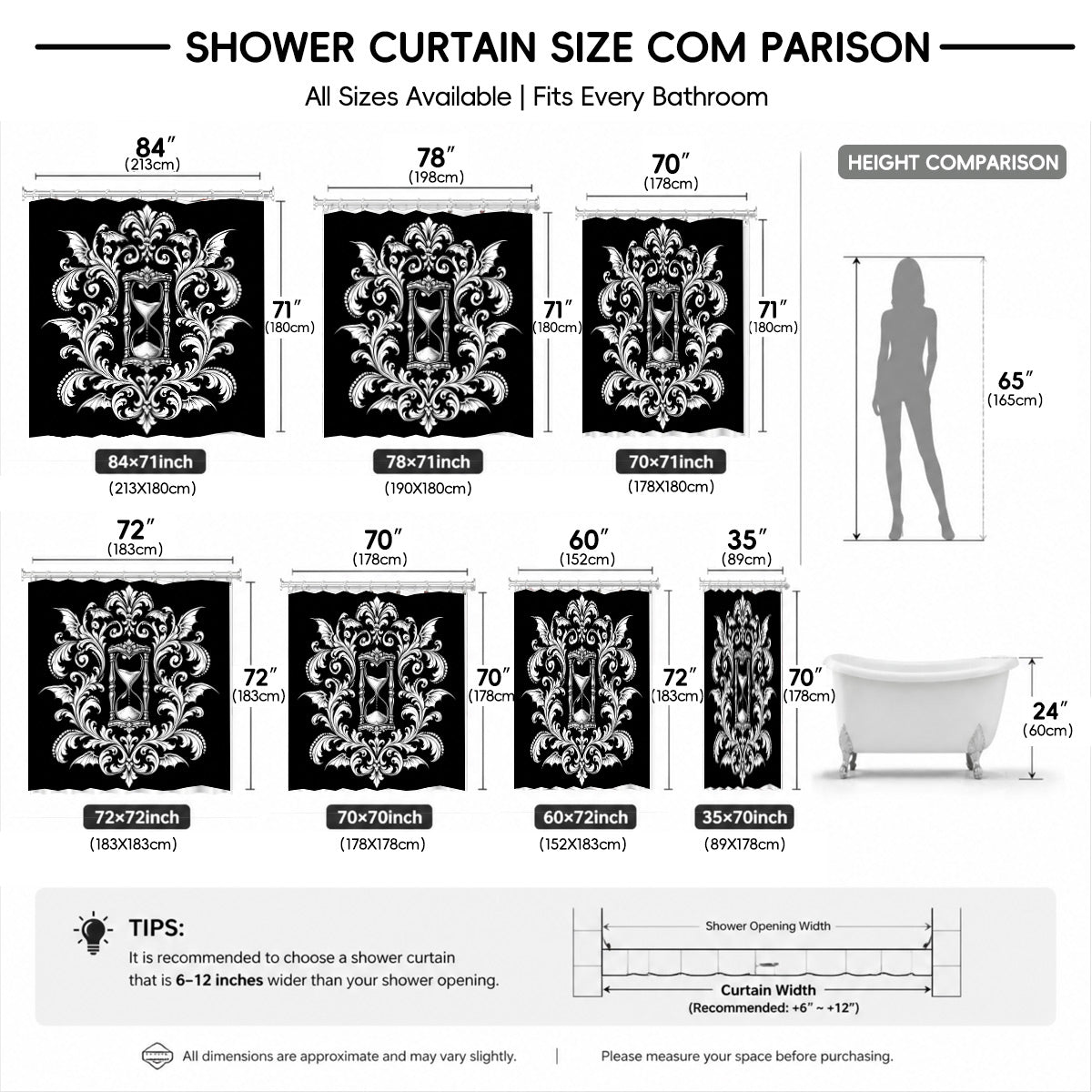 Victorian Gothic Black White Shower Curtain Vintage Baroque Bath Decor