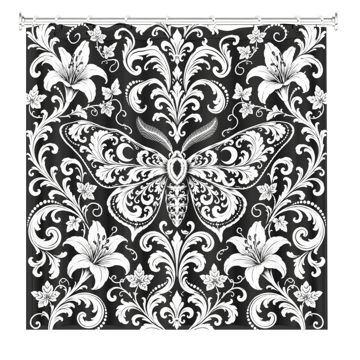 Victorian Gothic Black White Shower Curtain Vintage Baroque Bath Decor
