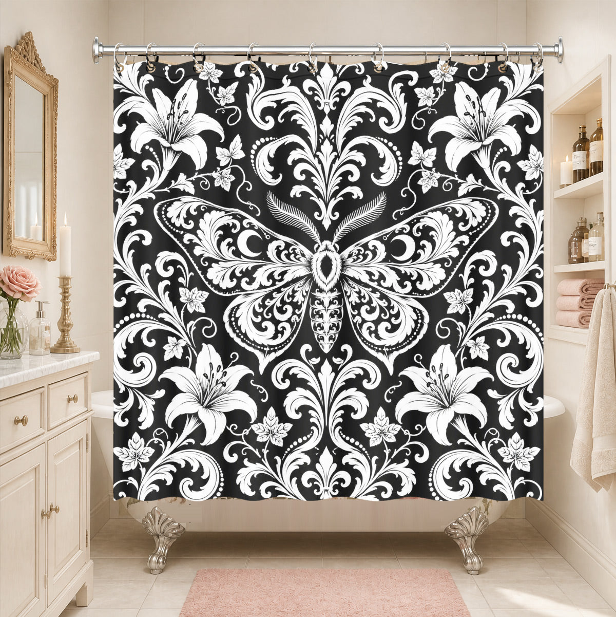 Victorian Gothic Black White Shower Curtain Vintage Baroque Bath Decor