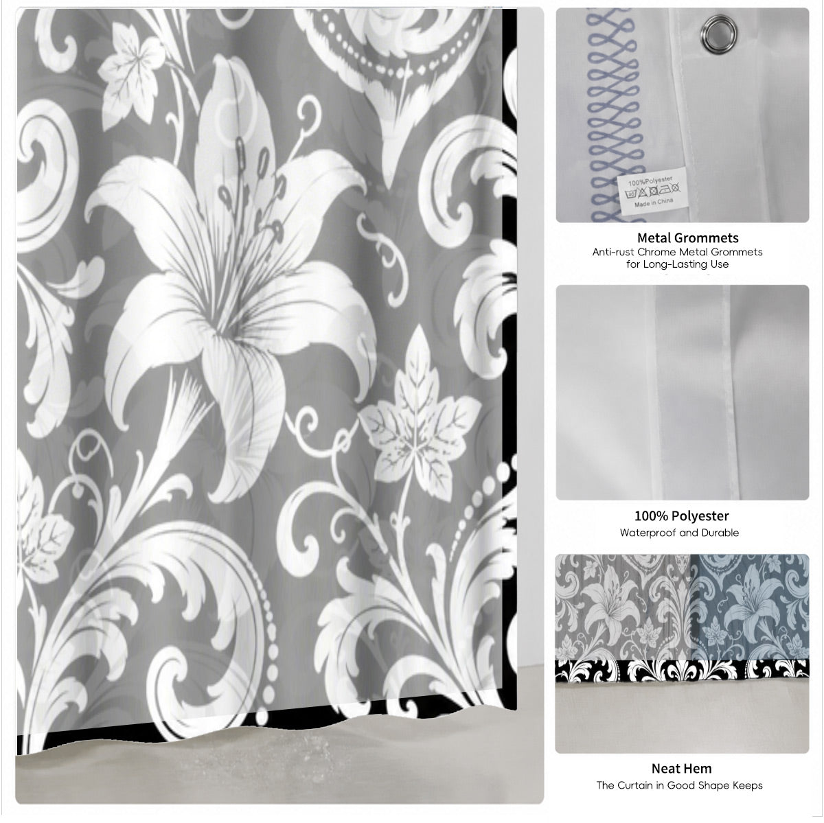 Victorian Gothic Black White Shower Curtain Vintage Baroque Bath Decor