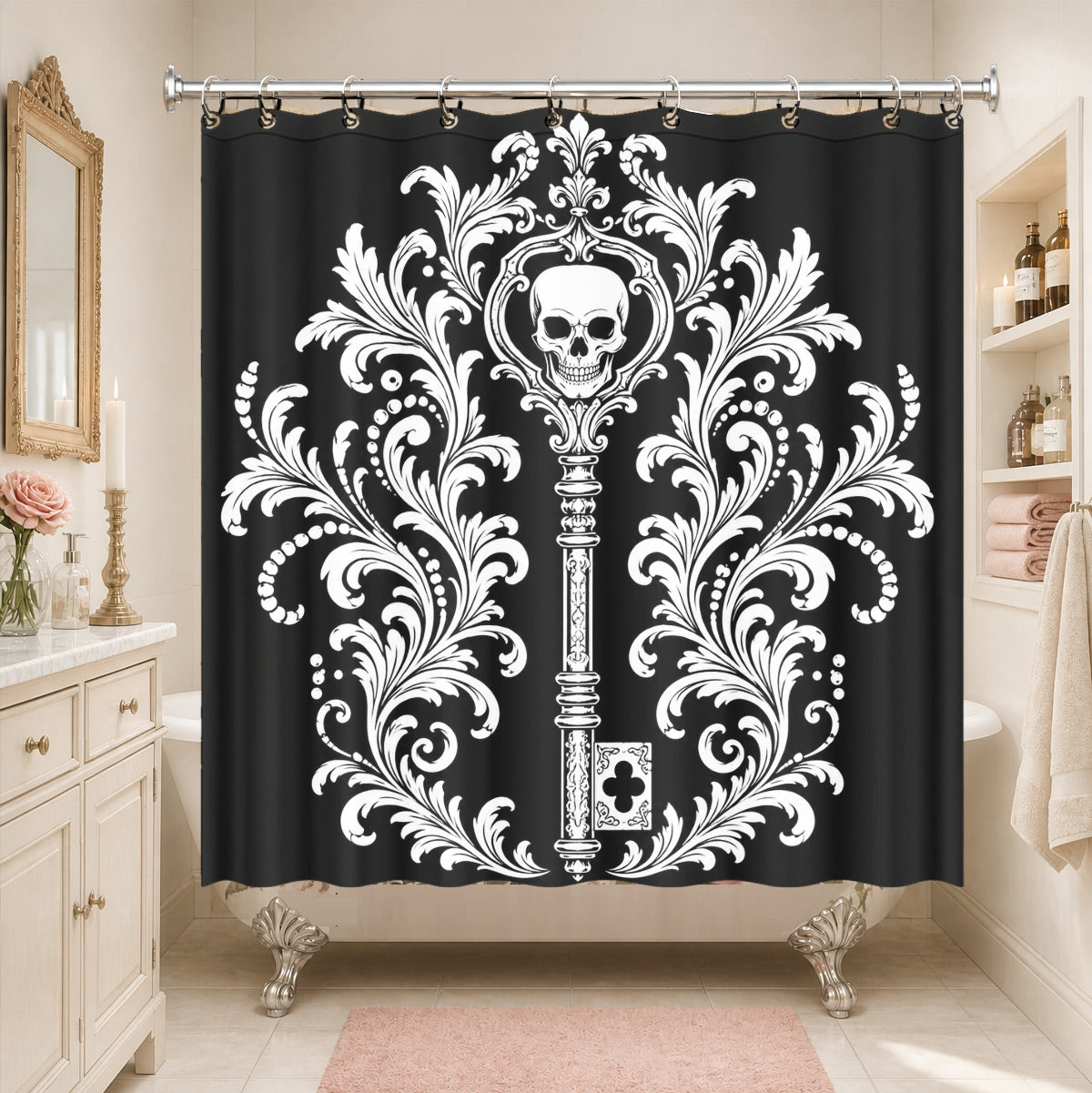 Victorian Gothic Black White Shower Curtain Vintage Baroque Bath Decor