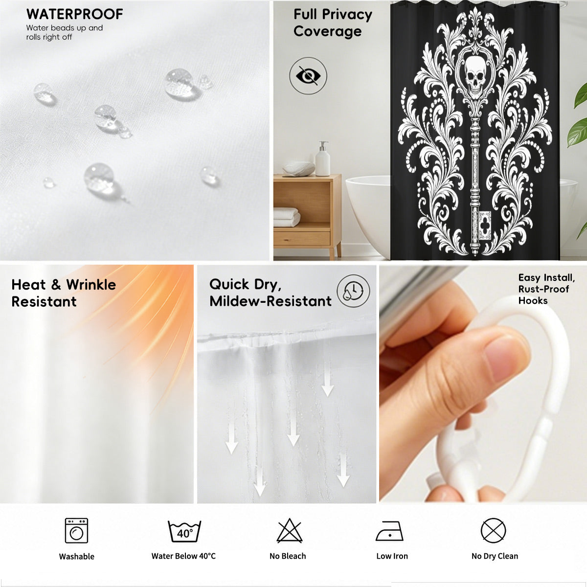 Victorian Gothic Black White Shower Curtain Vintage Baroque Bath Decor
