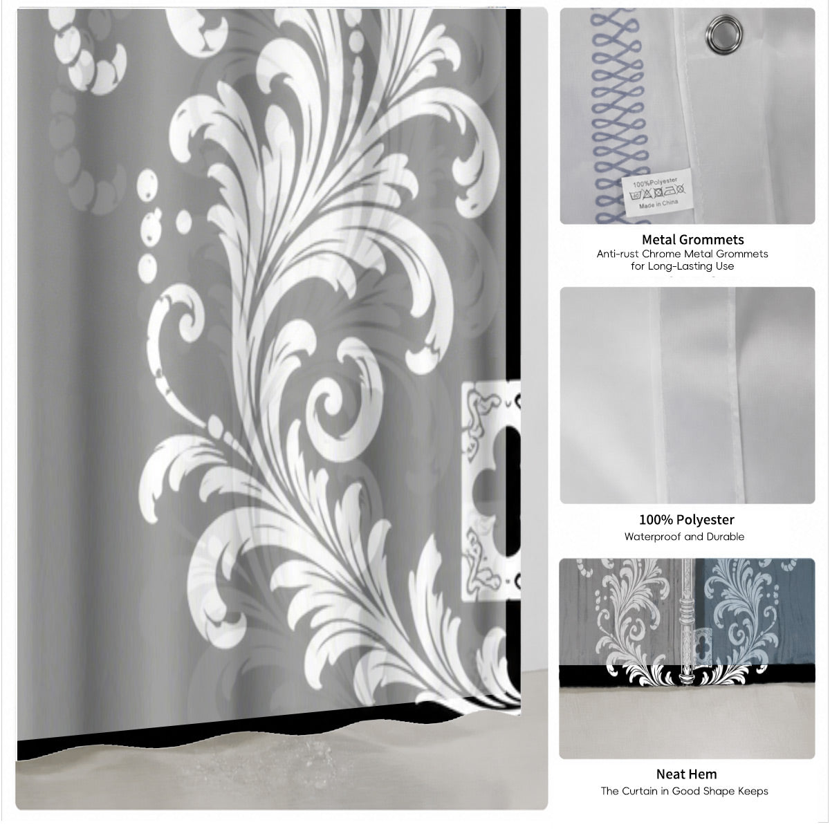 Victorian Gothic Black White Shower Curtain Vintage Baroque Bath Decor