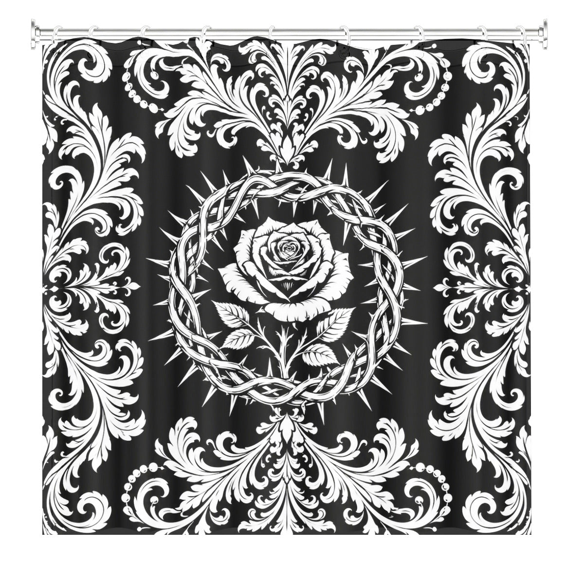 Victorian Gothic Black White Shower Curtain Vintage Baroque Bath Decor