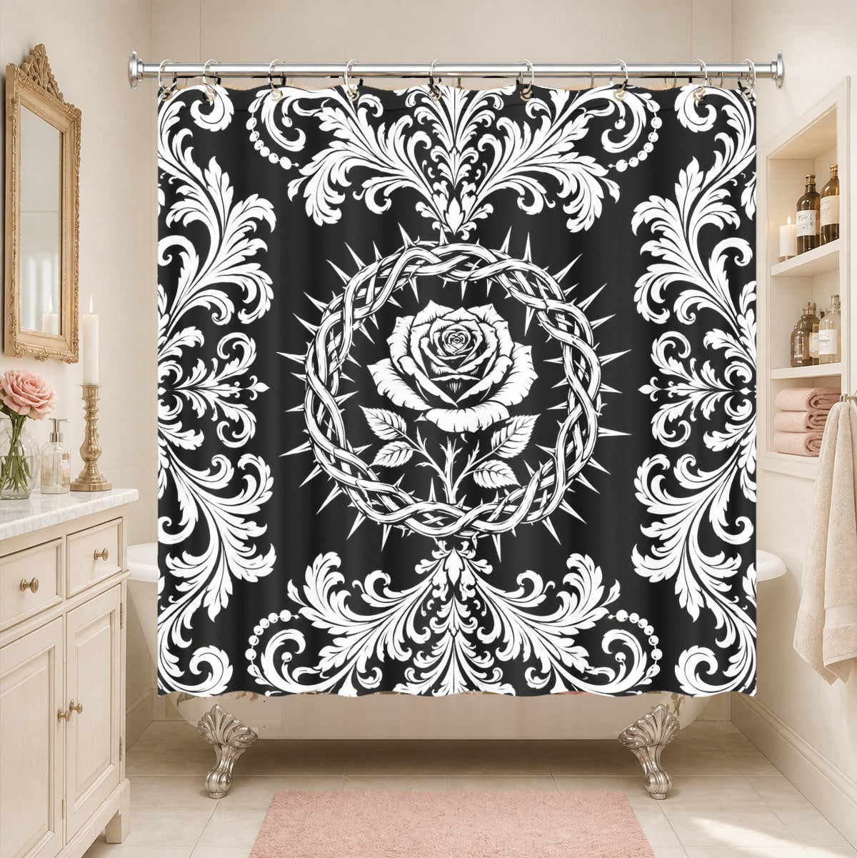 Victorian Gothic Black White Shower Curtain Vintage Baroque Bath Decor