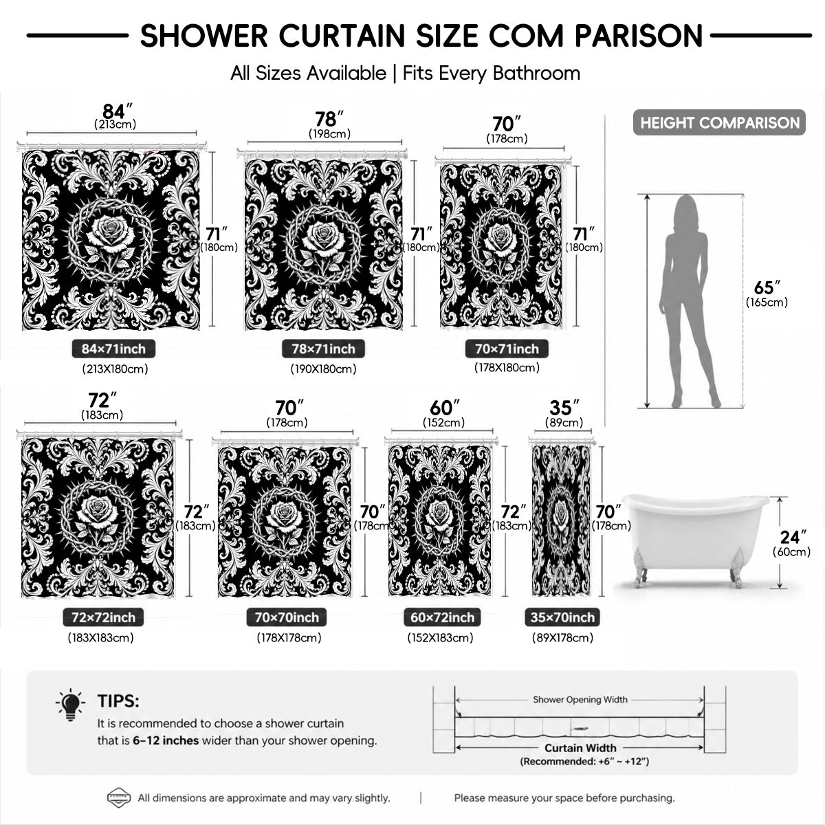 Victorian Gothic Black White Shower Curtain Vintage Baroque Bath Decor