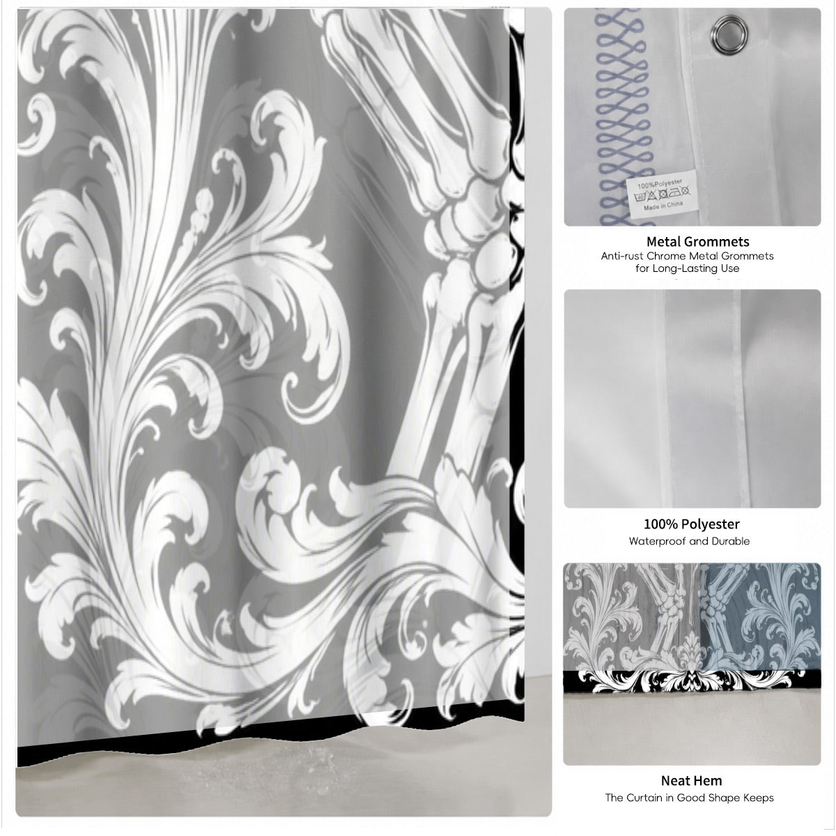 Victorian Gothic Black White Shower Curtain Vintage Baroque Bath Decor
