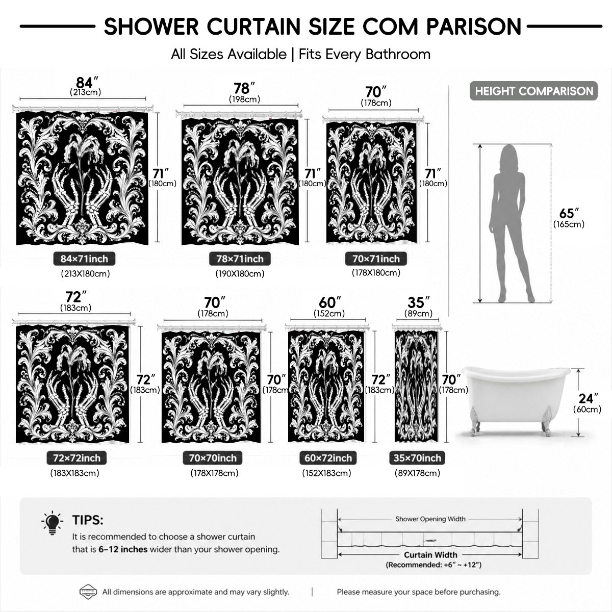 Victorian Gothic Black White Shower Curtain Vintage Baroque Bath Decor