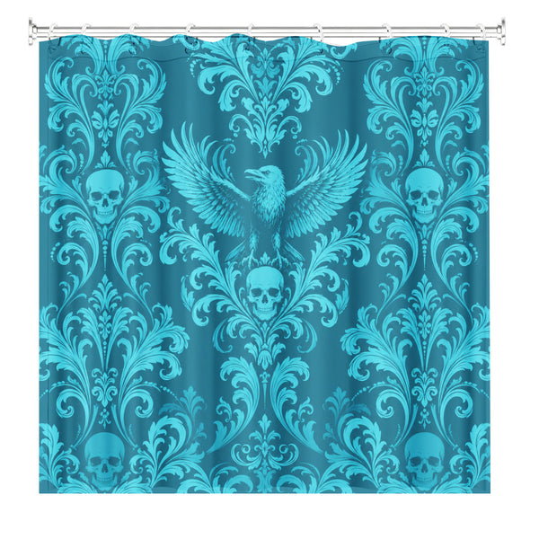 Victorian Gothic Skull Shower Curtain Dark Teal Waterproof Bath Decor