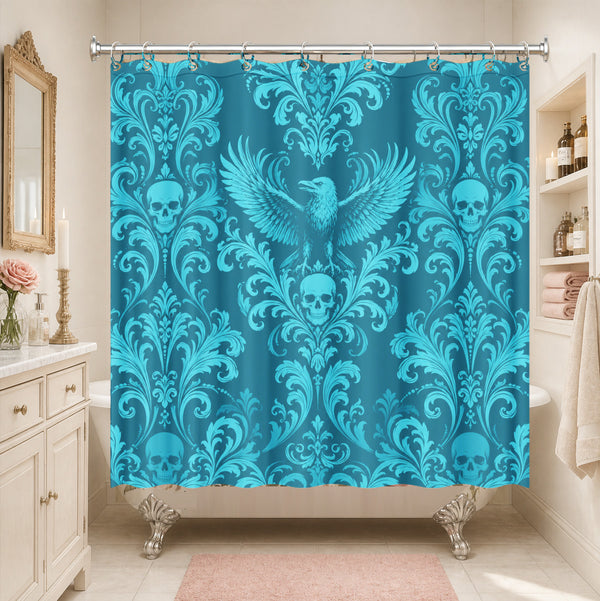 Victorian Gothic Skull Shower Curtain Dark Teal Waterproof Bath Decor