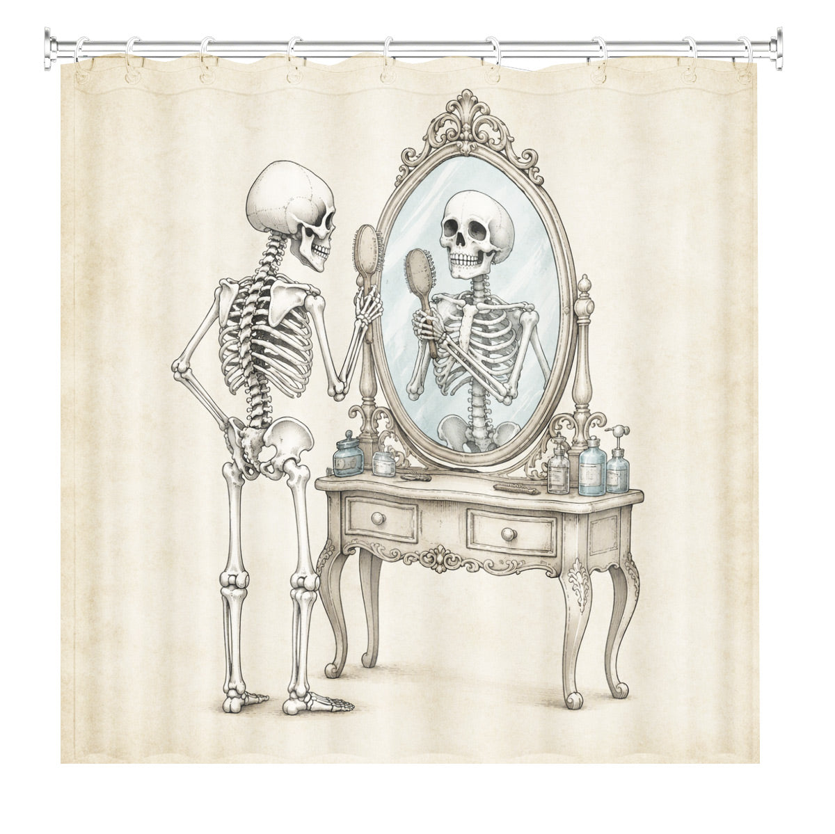 Vintage Skeleton Bathroom Shower Curtain Dark Humor Funny Bath Decor