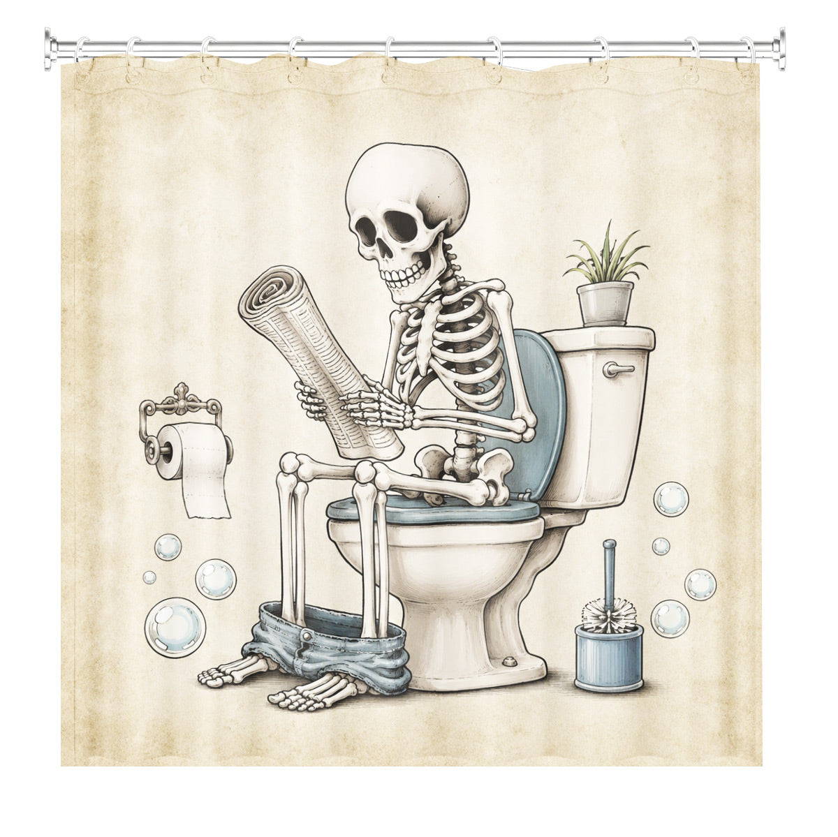 Vintage Skeleton Bathroom Shower Curtain Dark Humor Funny Bath Decor