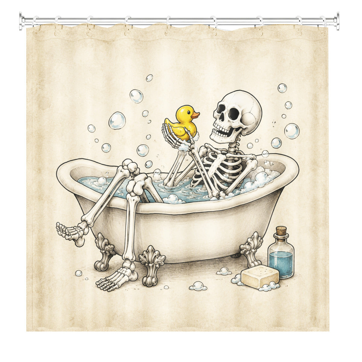 Vintage Skeleton Bathroom Shower Curtain Dark Humor Funny Bath Decor