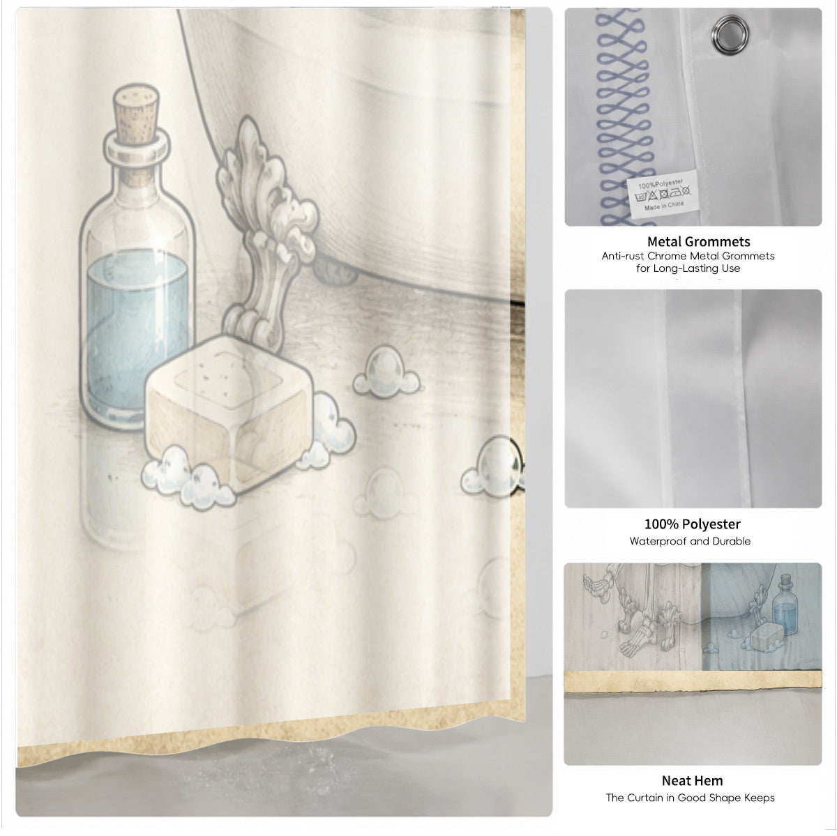 Vintage Skeleton Bathroom Shower Curtain Dark Humor Funny Bath Decor
