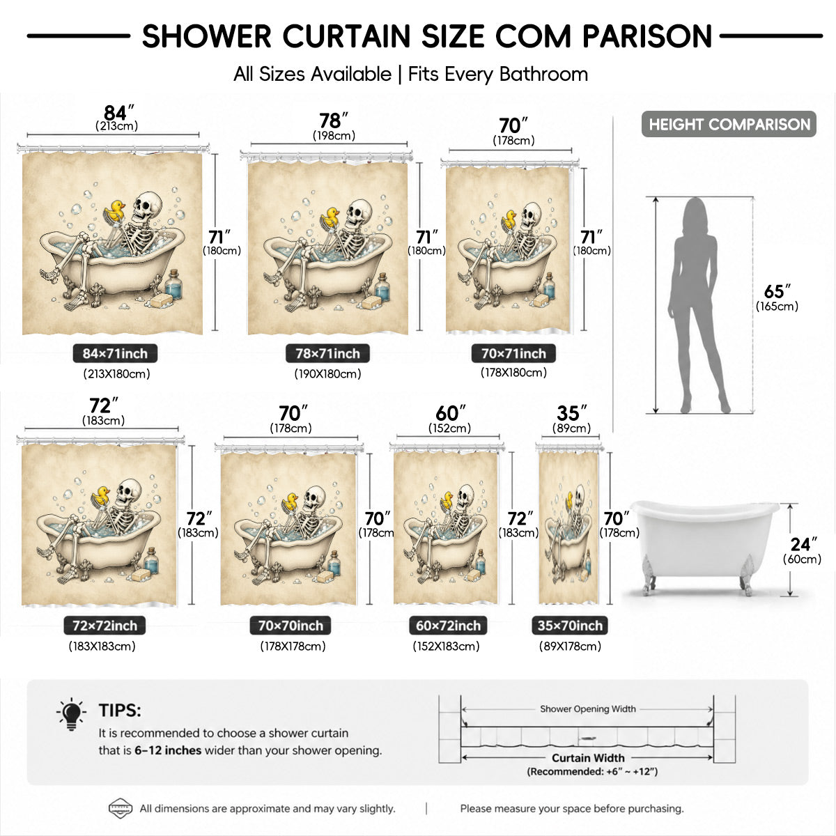 Vintage Skeleton Bathroom Shower Curtain Dark Humor Funny Bath Decor