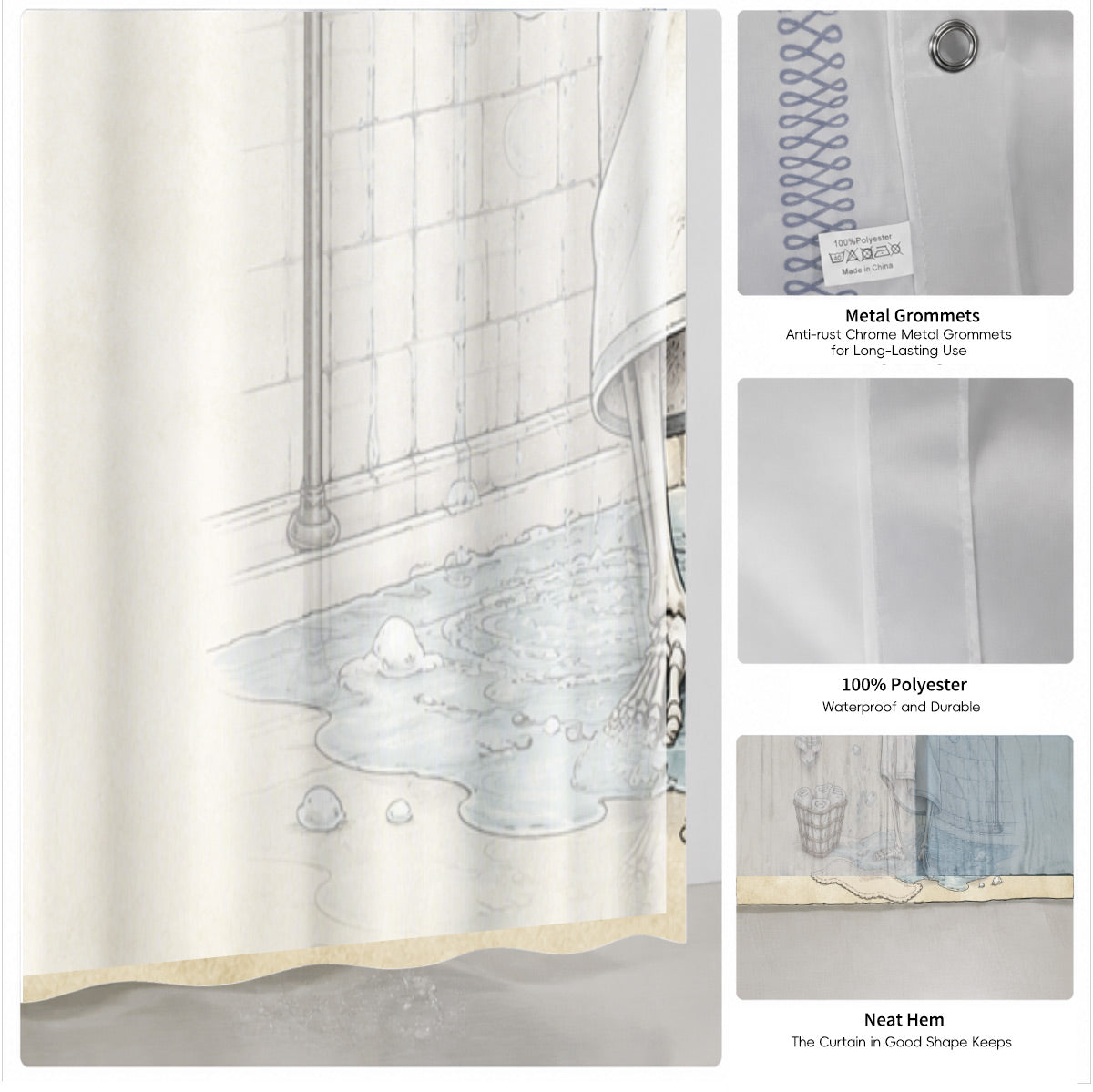 Vintage Skeleton Bathroom Shower Curtain Dark Humor Funny Bath Decor