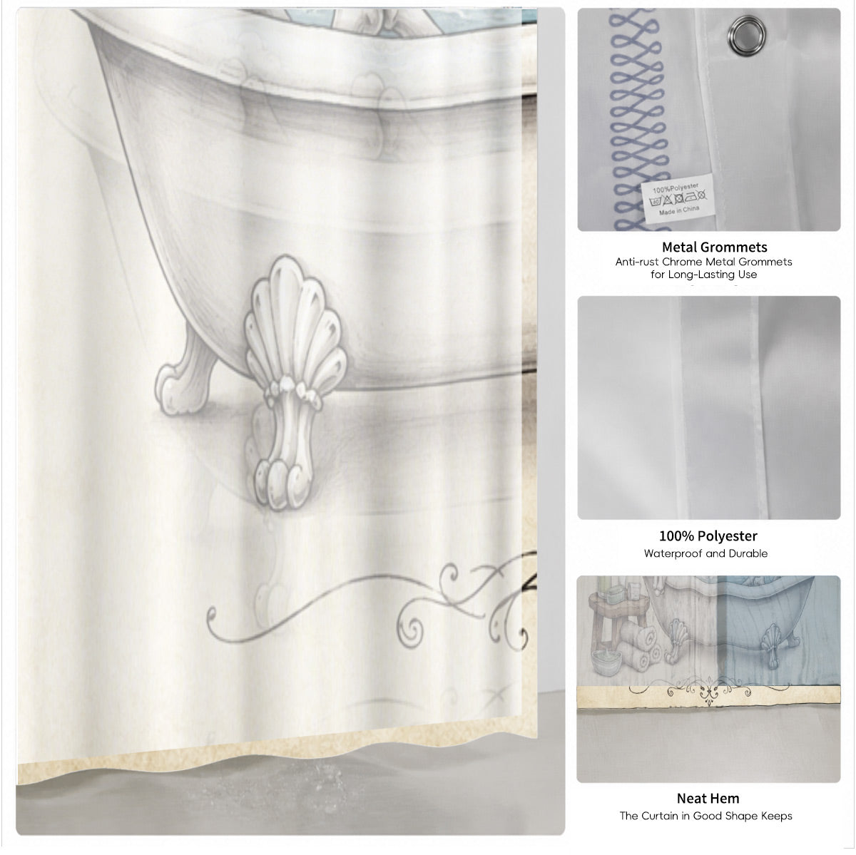 Vintage Skeleton Bathroom Shower Curtain Dark Humor Funny Bath Decor