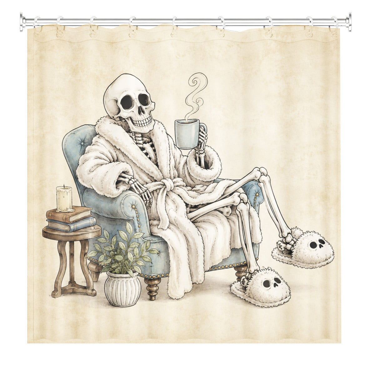 Vintage Skeleton Bathroom Shower Curtain Dark Humor Funny Bath Decor