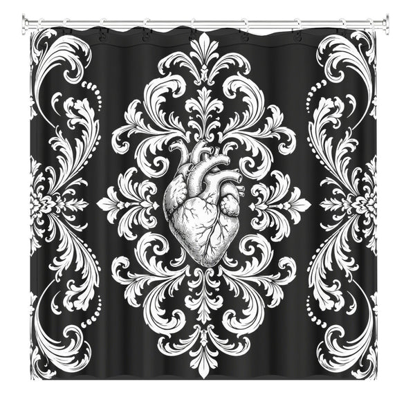 Victorian Gothic Black White Shower Curtain Vintage Baroque Bath Decor