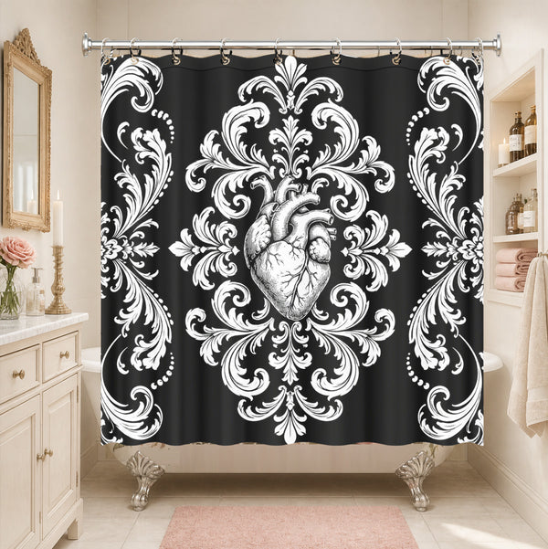 Victorian Gothic Black White Shower Curtain Vintage Baroque Bath Decor