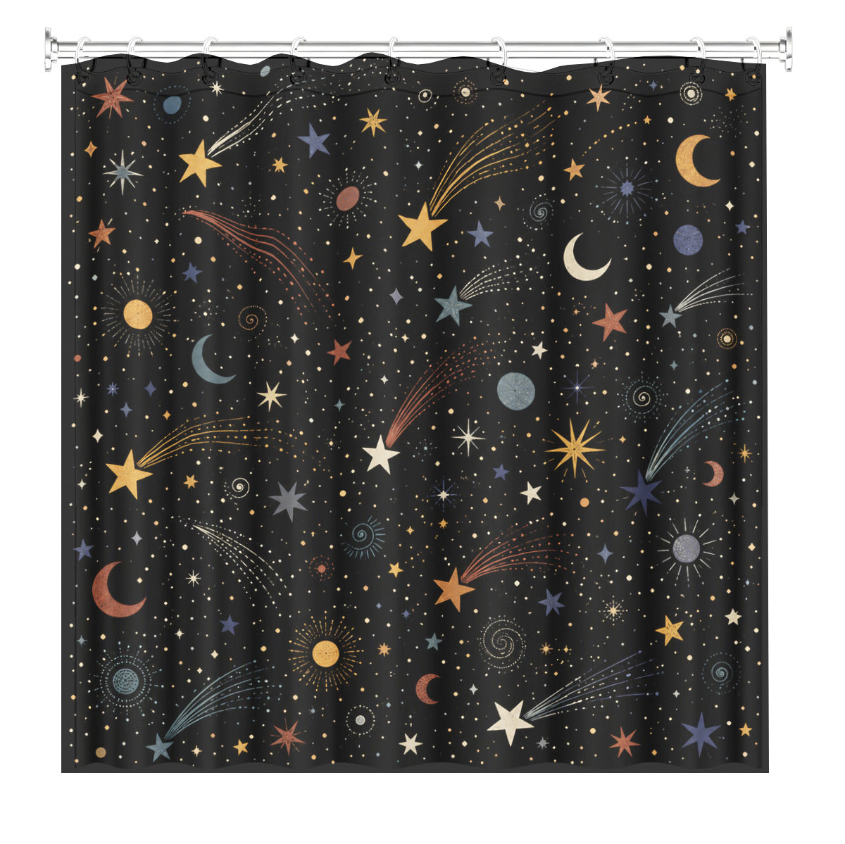 Celestial Sun Moon Star Shower Curtain Vintage Boho Waterproof Bath Decor