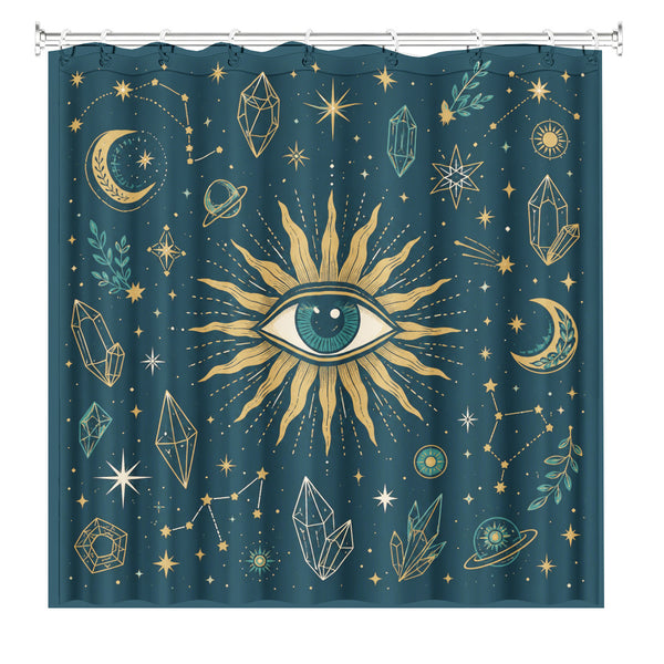 All Seeing Eye Gold Shower Curtain Mystic Celestial Waterproof Bath Decor